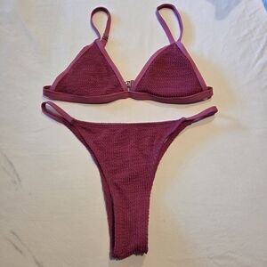 Women’s Textured Raspberry Triangle Bikini Set - Unbranded